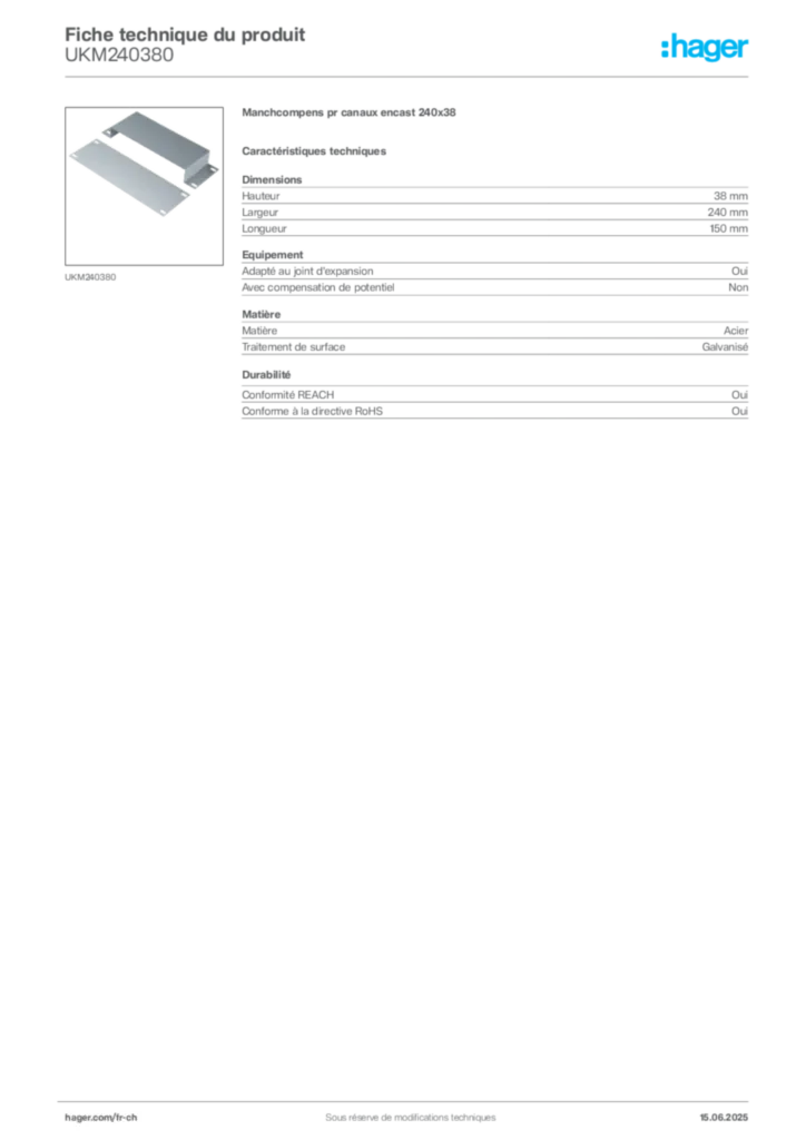Image Hager Fiche technique du produit UKM240380 | Hager Suisse