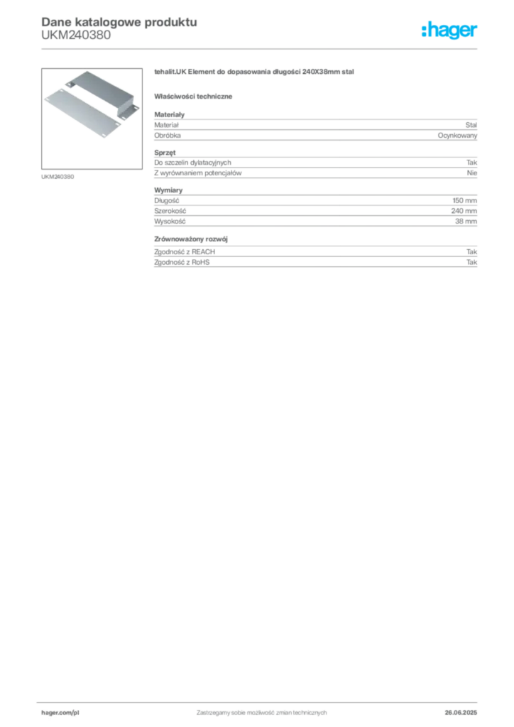 Zdjęcie Hager Karta katalogowa UKM240380 | Hager Polska