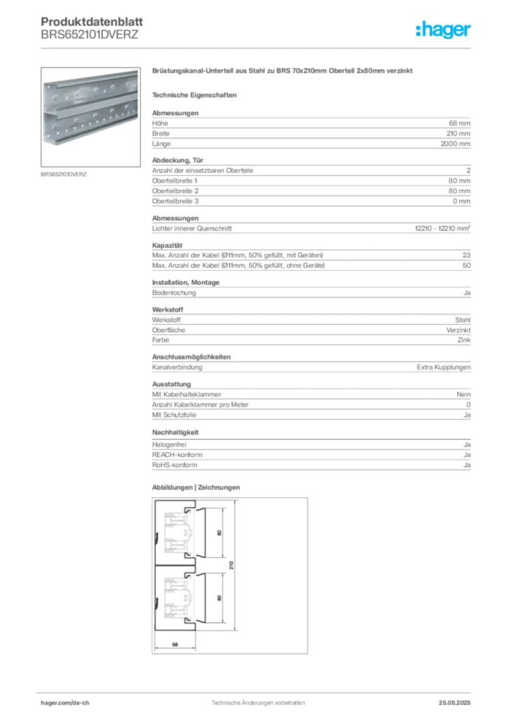 Bild Hager Produktdatenblatt BRS652101DVERZ | Hager Schweiz