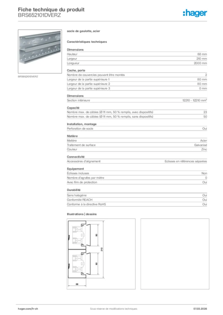Image Hager Fiche technique du produit BRS652101DVERZ | Hager Suisse