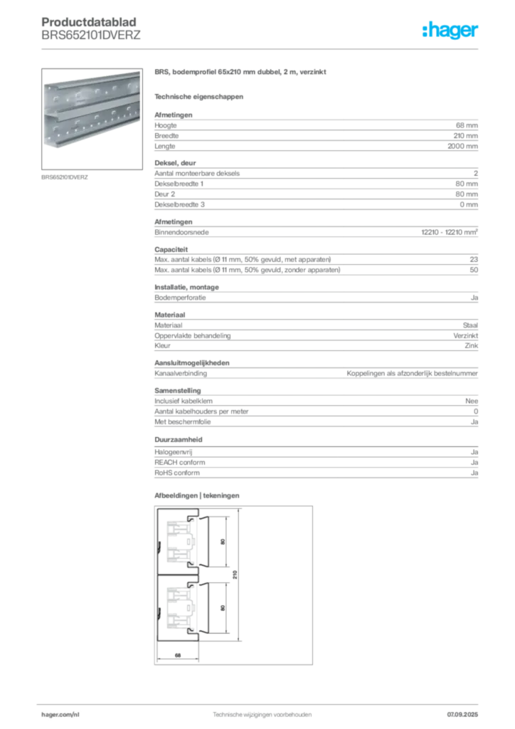 Afbeelding Hager Productdatablad BRS652101DVERZ | Hager Nederland