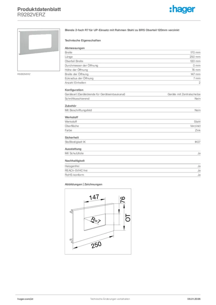 Bild Hager Produktdatenblatt R9282VERZ | Hager Deutschland