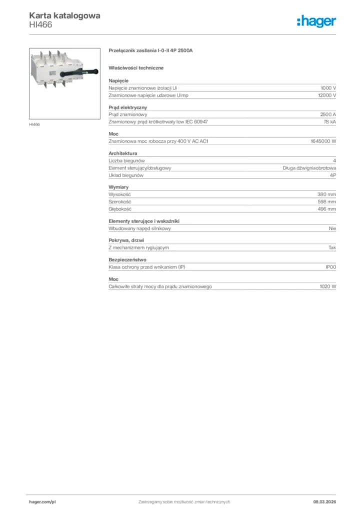 Zdjęcie Hager Karta katalogowa HI466 | Hager Polska
