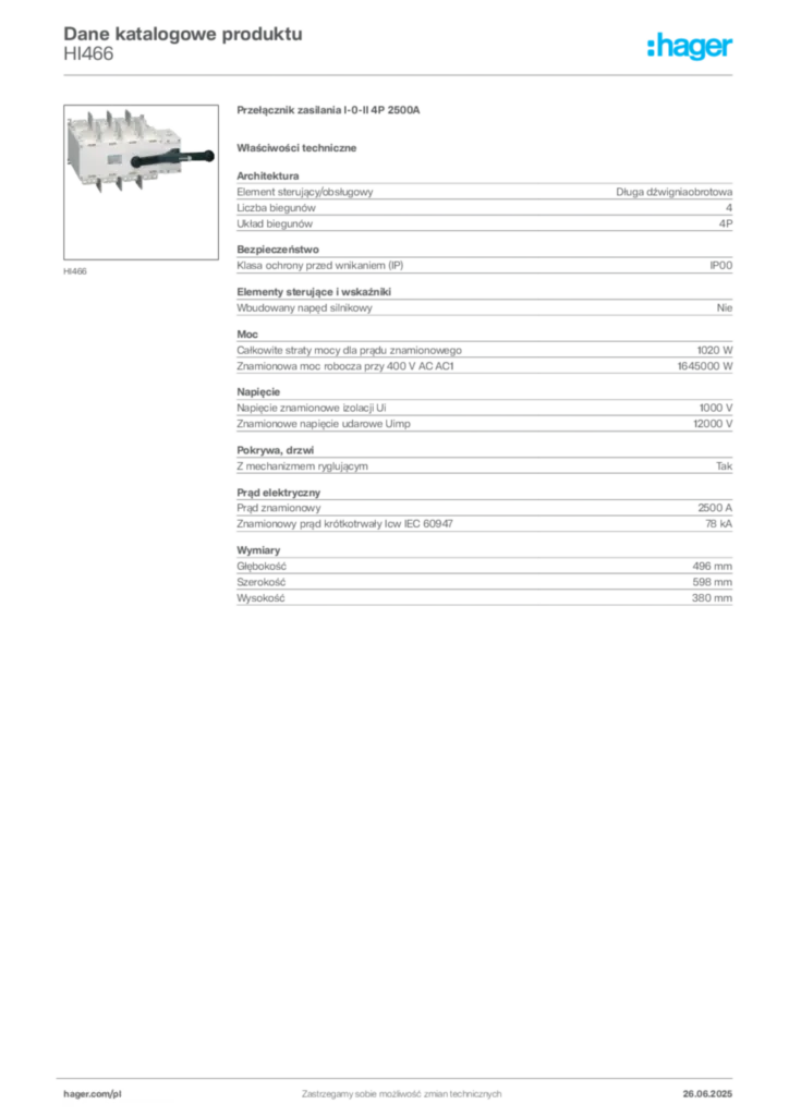 Zdjęcie Hager Karta katalogowa HI466 | Hager Polska