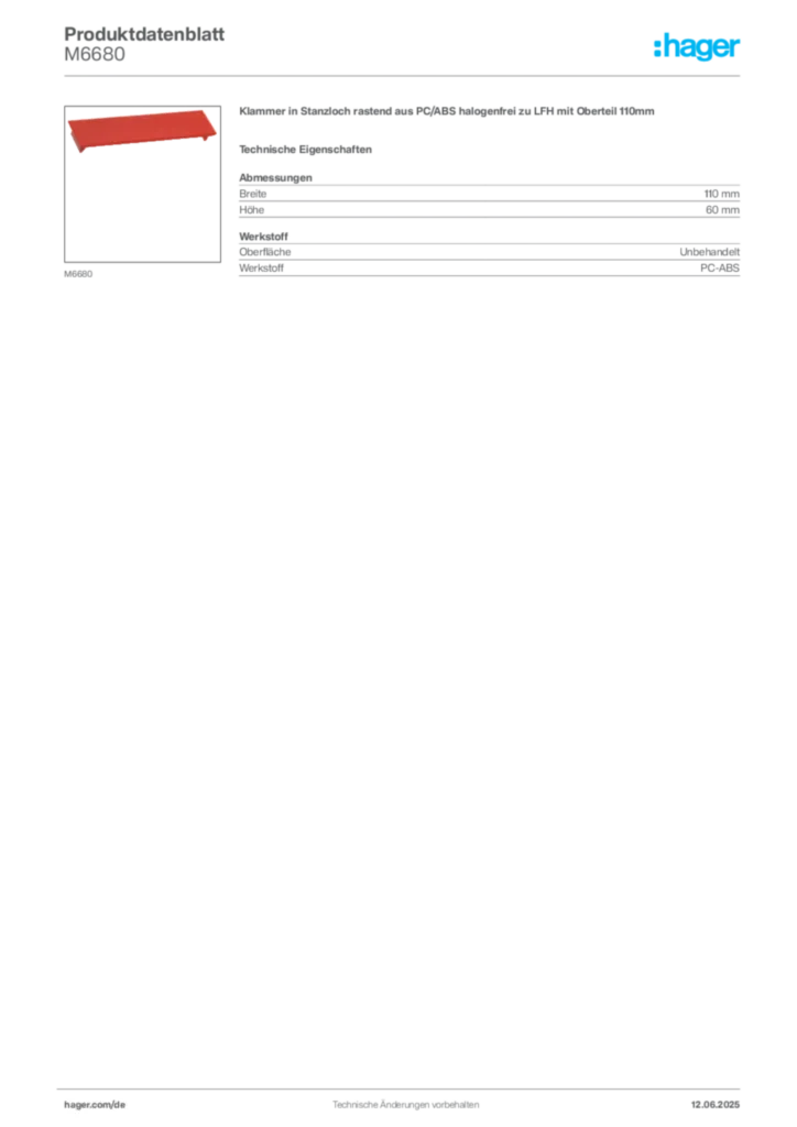 Bild Hager Produktdatenblatt M6680 | Hager Deutschland