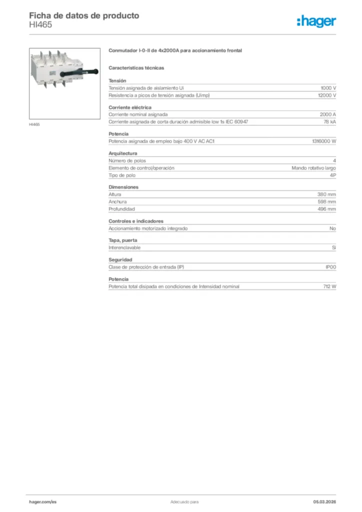 Imagen Hager Ficha de datos de producto HI465 | Hager España