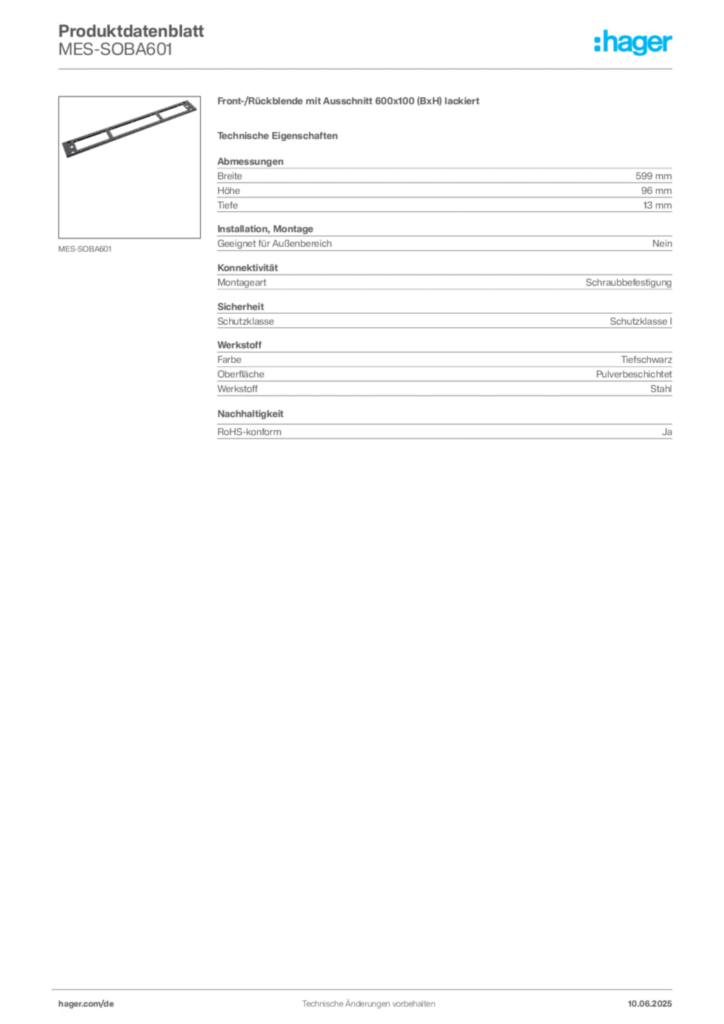Bild Hager Produktdatenblatt MES-SOBA601 | Hager Deutschland