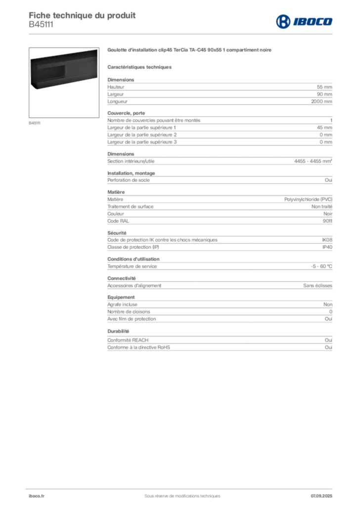 Image Iboco Fiche technique du produit B45111 | Hager France