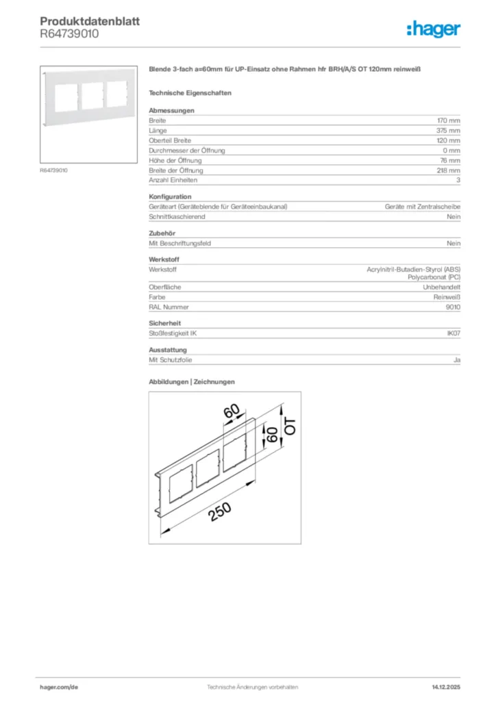 Bild Hager Produktdatenblatt R64739010 | Hager Deutschland