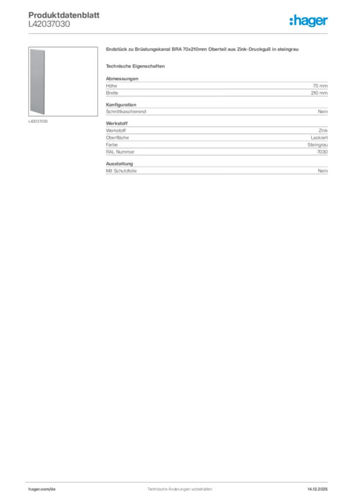 Bild Hager Produktdatenblatt L42037030 | Hager Deutschland