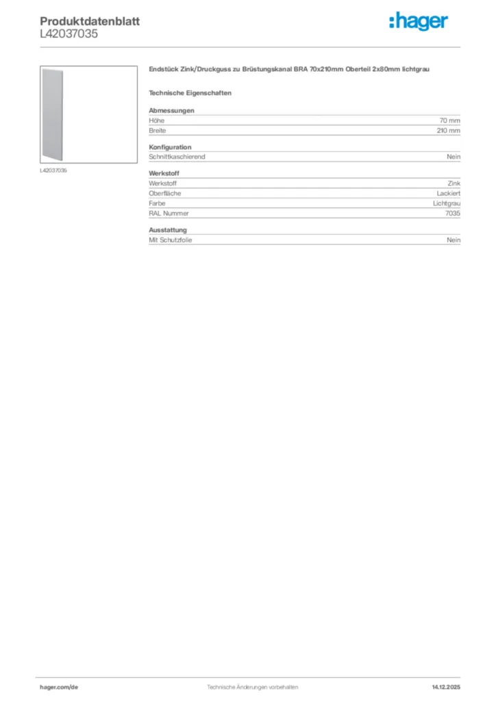 Bild Hager Produktdatenblatt L42037035 | Hager Deutschland