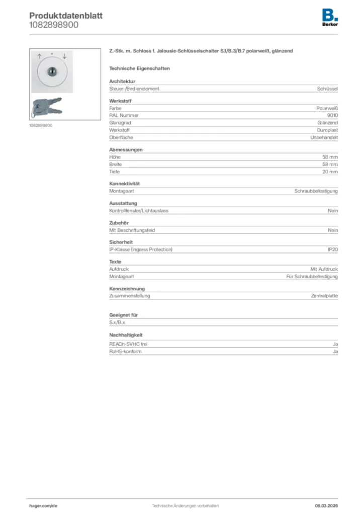 Bild Berker Produktdatenblatt 1082898900 | Hager Deutschland