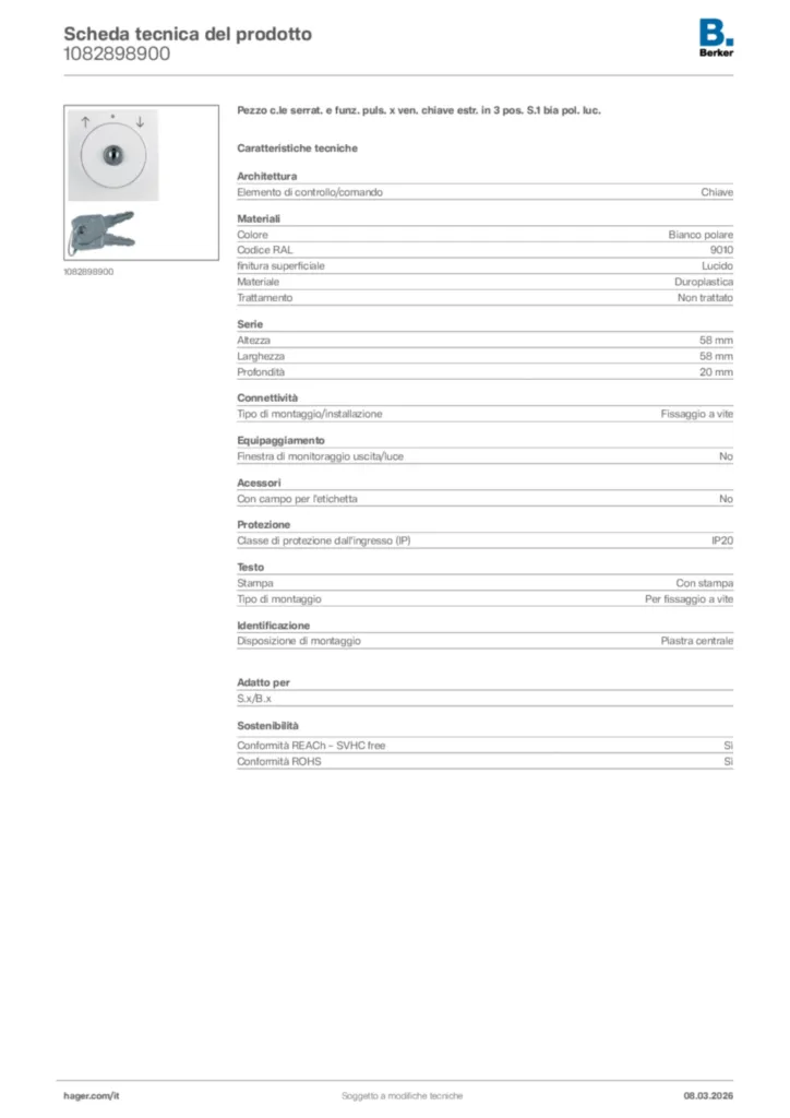 Immagine Berker Scheda tecnica del prodotto 1082898900 | Hager Italia