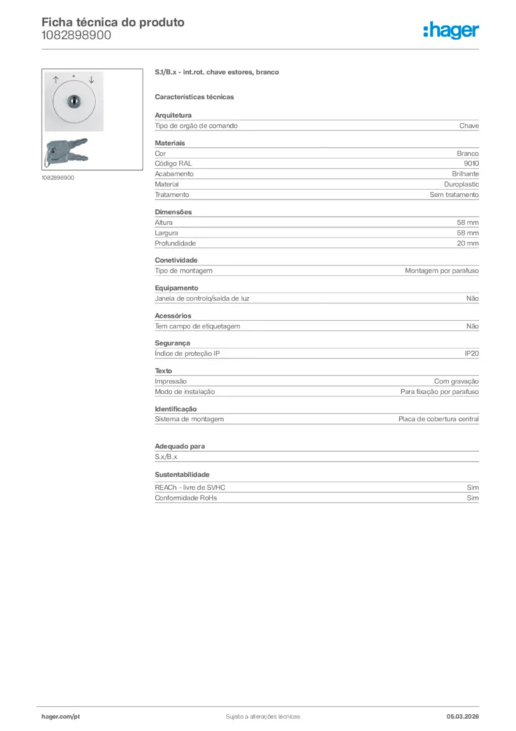 Imagem Hager Ficha técnica do produto 1082898900 | Hager Portugal