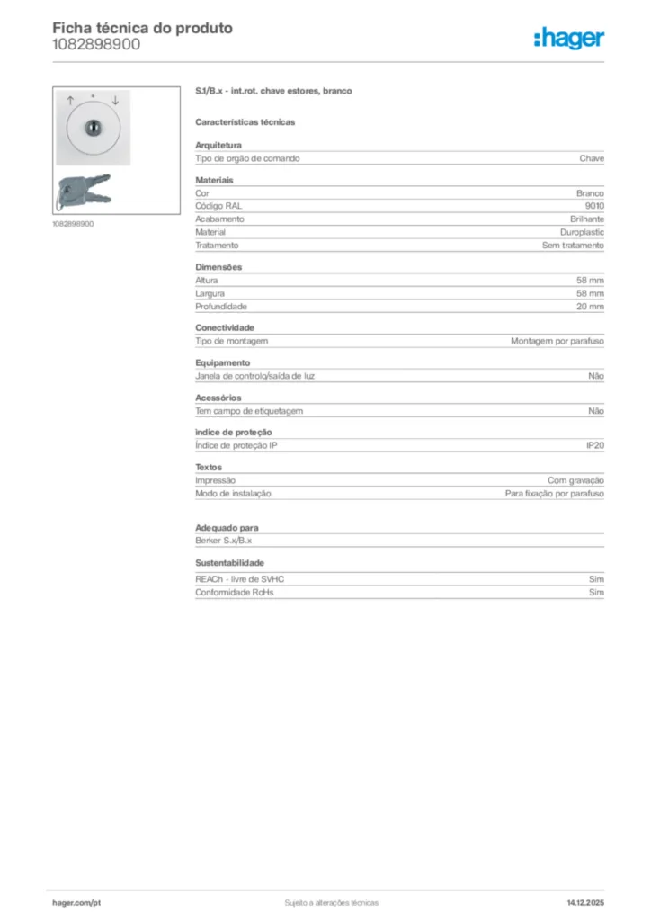 Imagem Hager Ficha técnica do produto 1082898900 | Hager Portugal