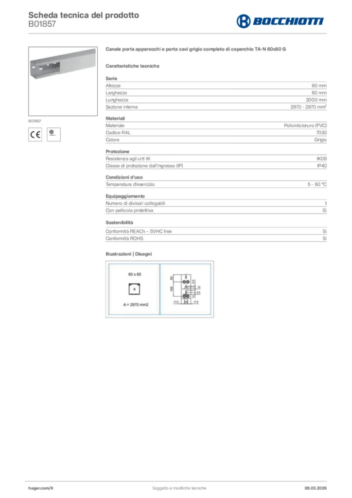 Immagine Bocchiotti Scheda tecnica del prodotto B01857 | Hager Italia