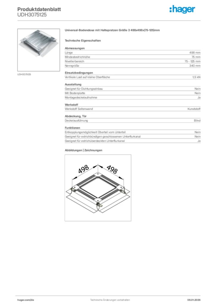 Bild Hager Produktdatenblatt UDH3075125 | Hager Deutschland