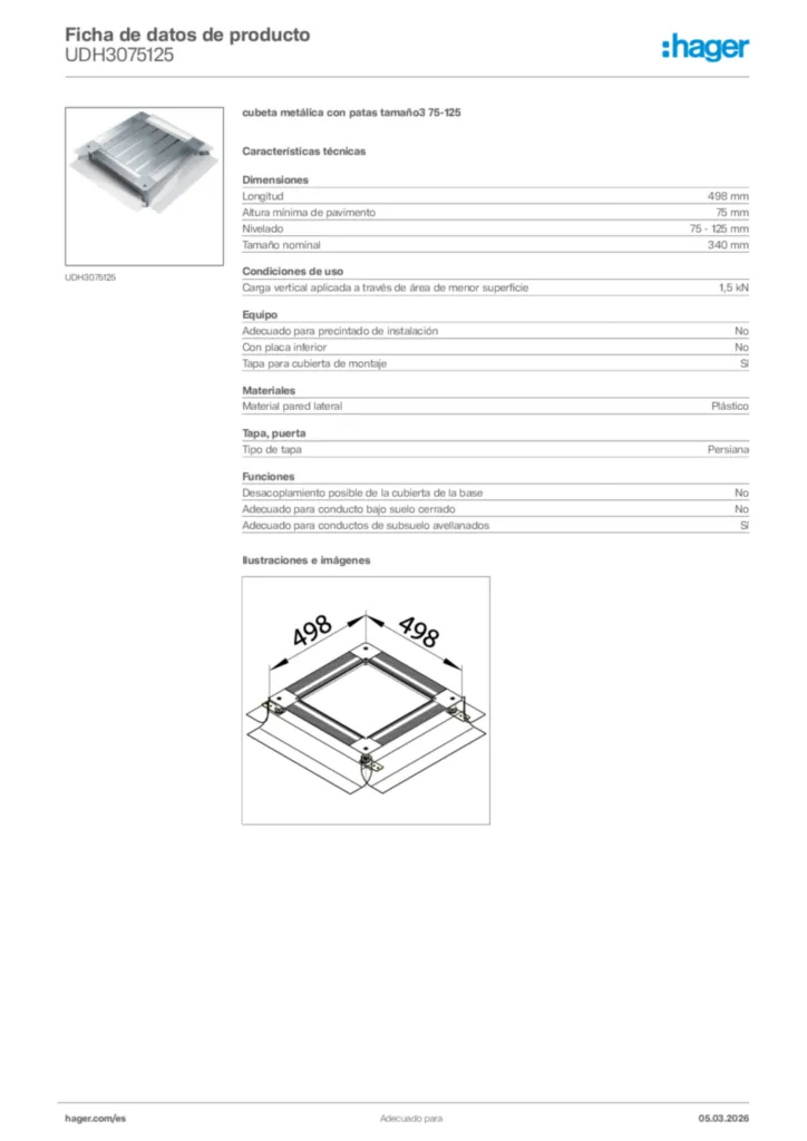 Imagen Hager Ficha de datos de producto UDH3075125 | Hager España