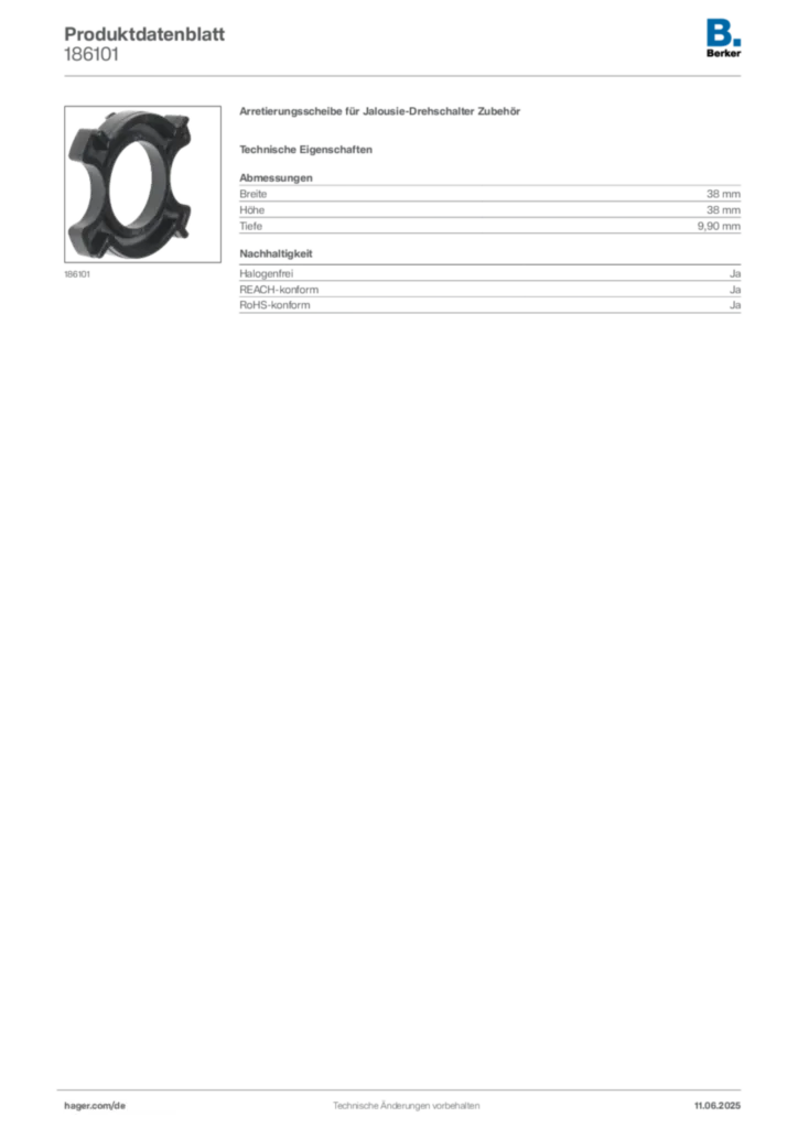 Bild Berker Produktdatenblatt 186101 | Hager Deutschland