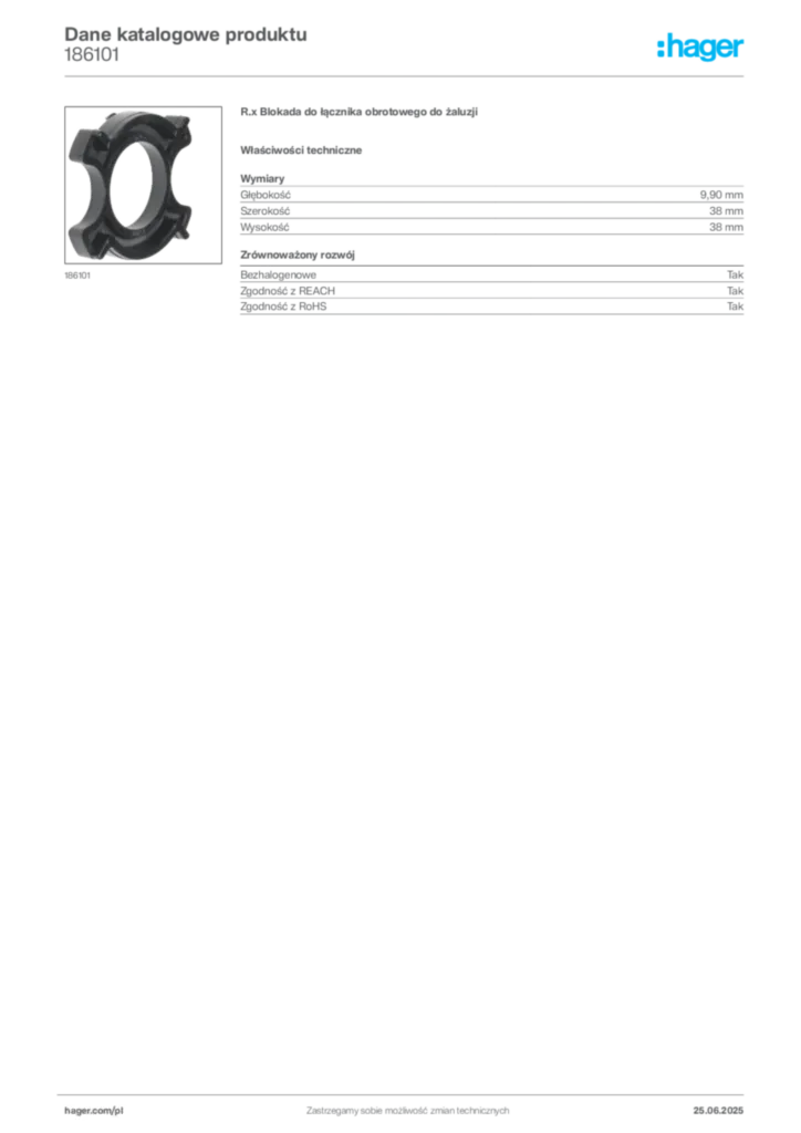 Zdjęcie Hager Karta katalogowa 186101 | Hager Polska