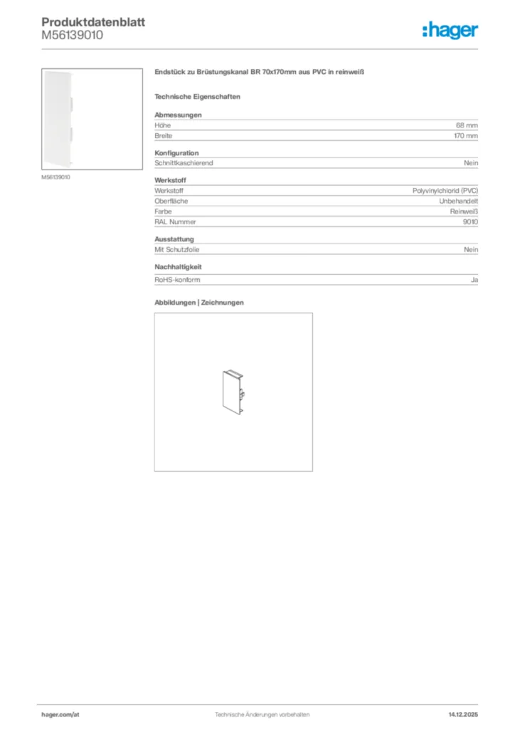 Bild Hager Produktdatenblatt M56139010 | Hager Deutschland