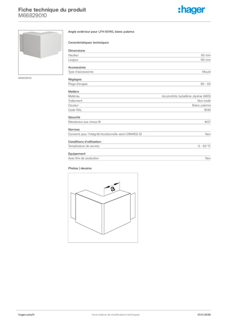 Image Hager Fiche technique du produit M66829010 | Hager France