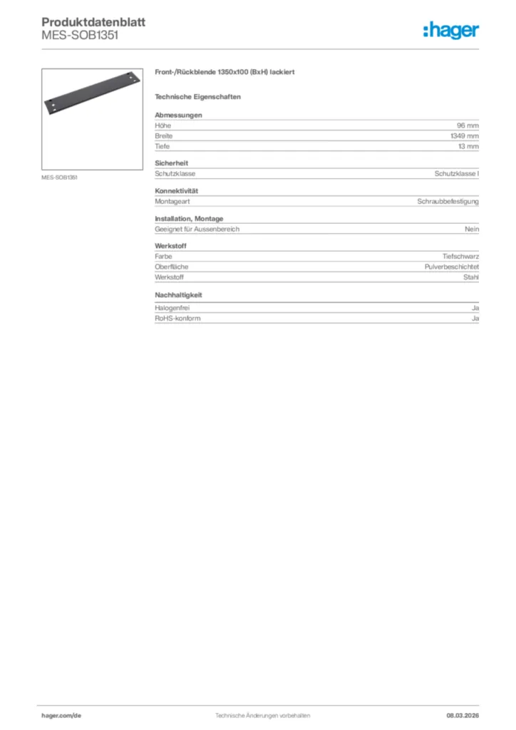 Bild Hager Produktdatenblatt MES-SOB1351 | Hager Deutschland