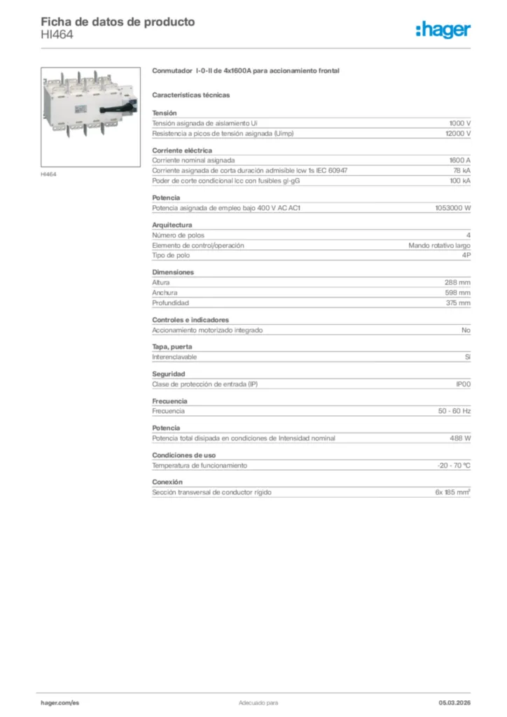 Imagen Hager Ficha de datos de producto HI464 | Hager España
