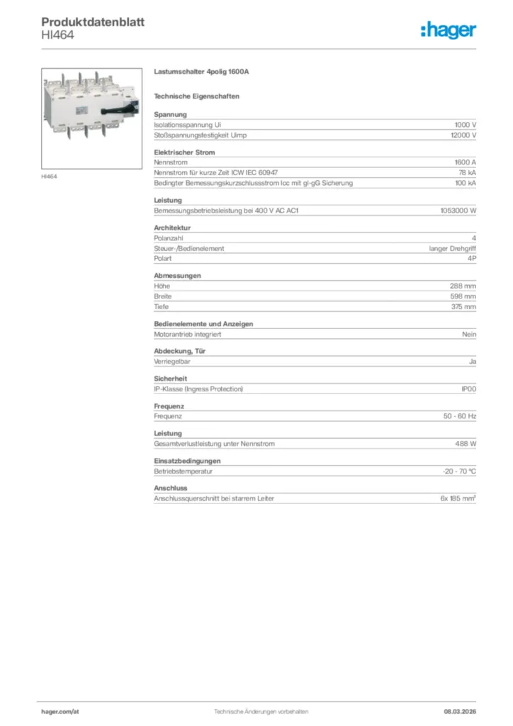 Bild Hager Produktdatenblatt HI464 | Hager Deutschland