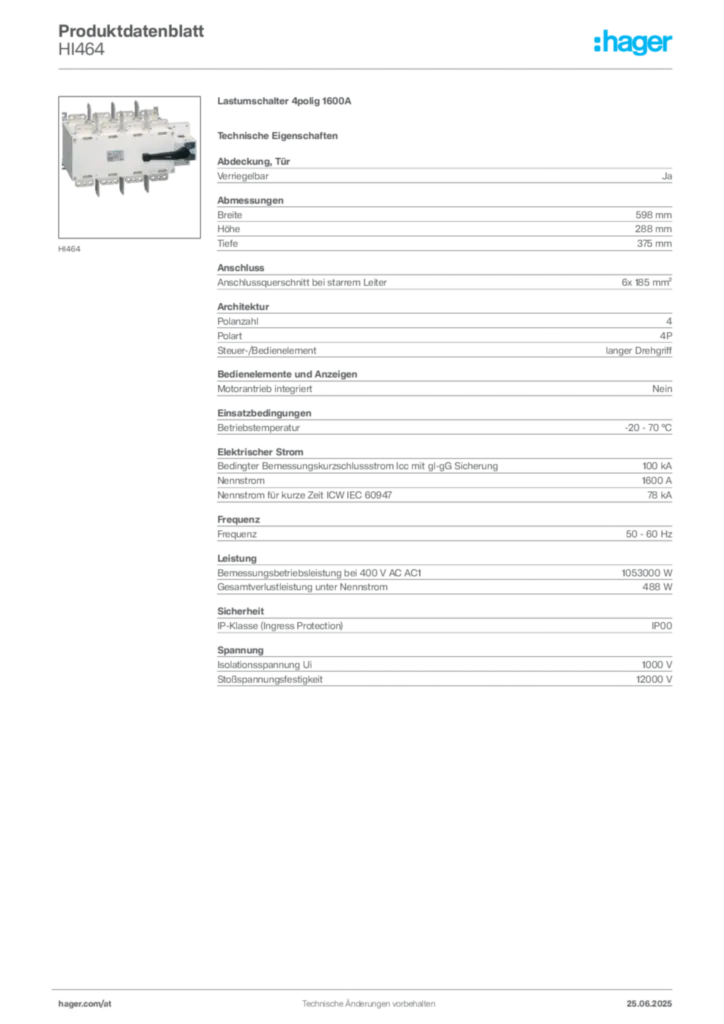 Bild Hager Produktdatenblatt HI464 | Hager Deutschland