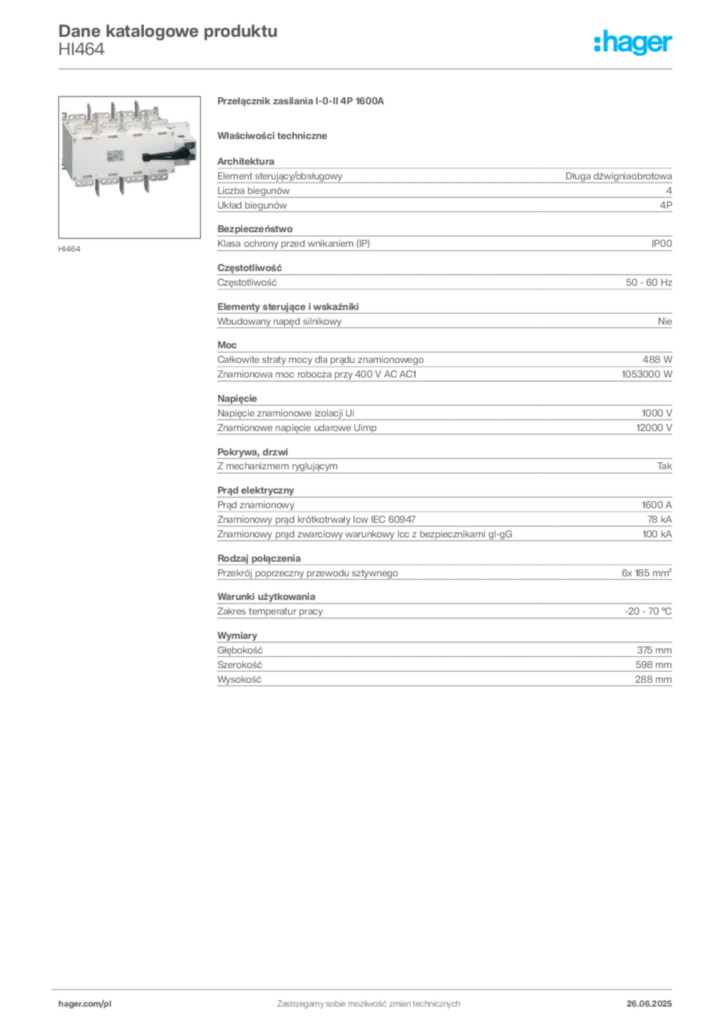 Zdjęcie Hager Karta katalogowa HI464 | Hager Polska