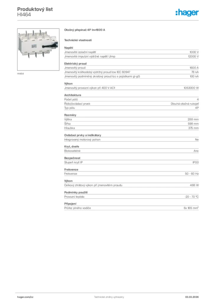 Obrázek Hager Product data sheet HI464 | Hager