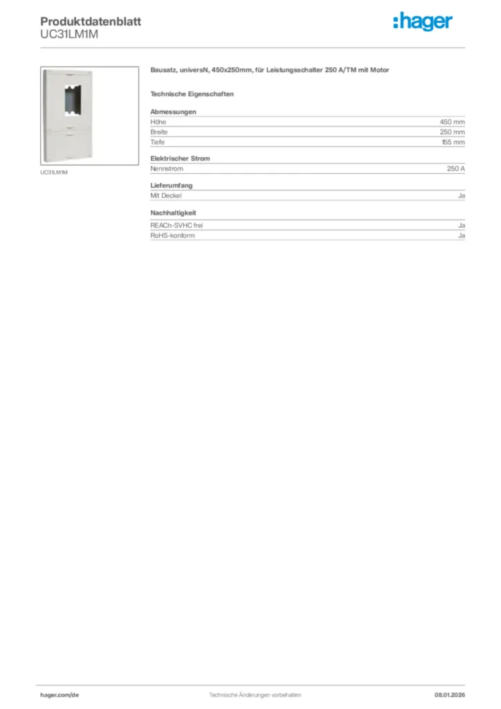 Bild Hager Produktdatenblatt UC31LM1M | Hager Deutschland