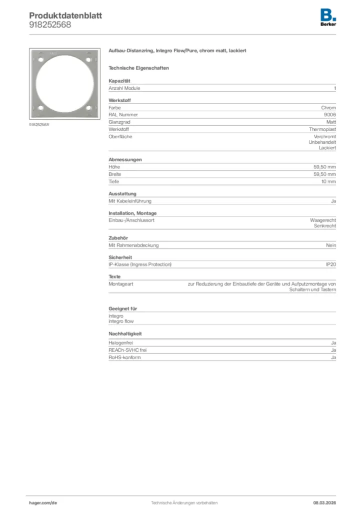Bild Berker Produktdatenblatt 918252568 | Hager Deutschland
