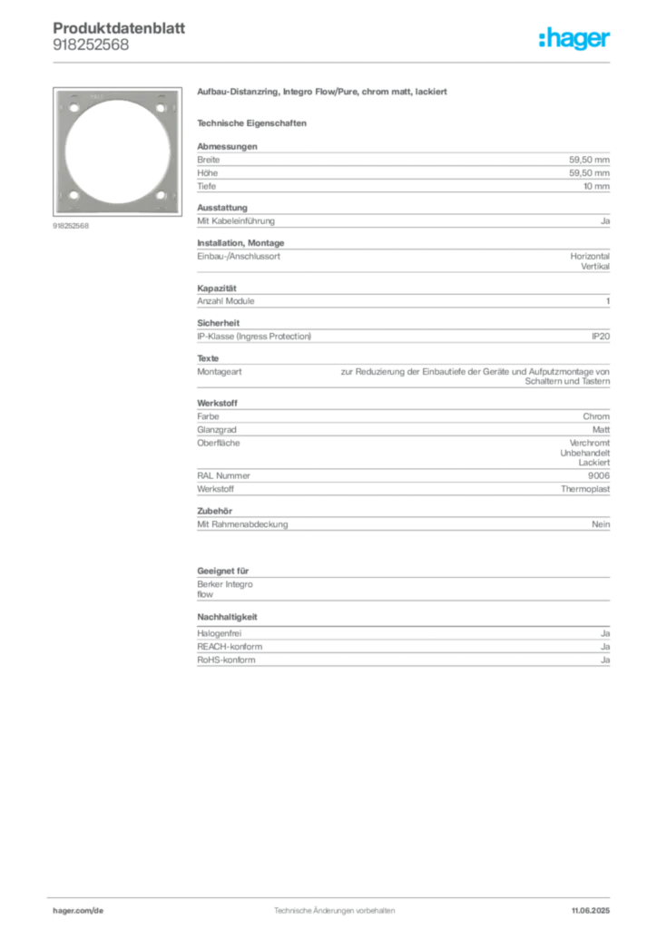 Bild Berker Produktdatenblatt 918252568 | Hager Deutschland