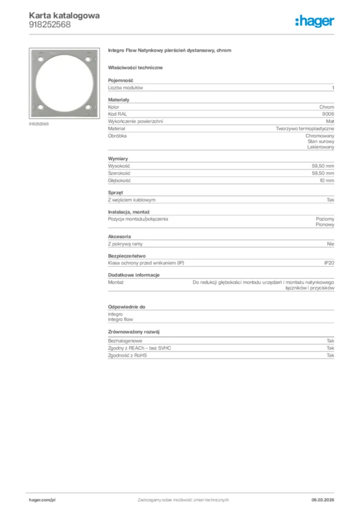 Zdjęcie Hager Karta katalogowa 918252568 | Hager Polska