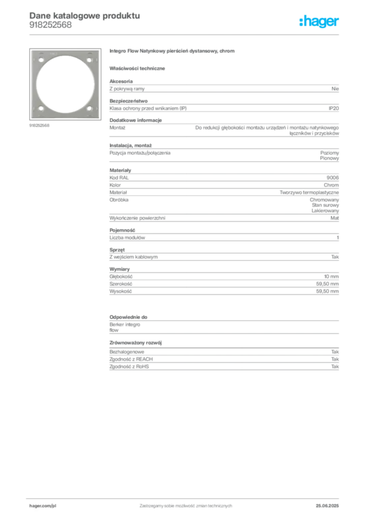 Zdjęcie Hager Karta katalogowa 918252568 | Hager Polska