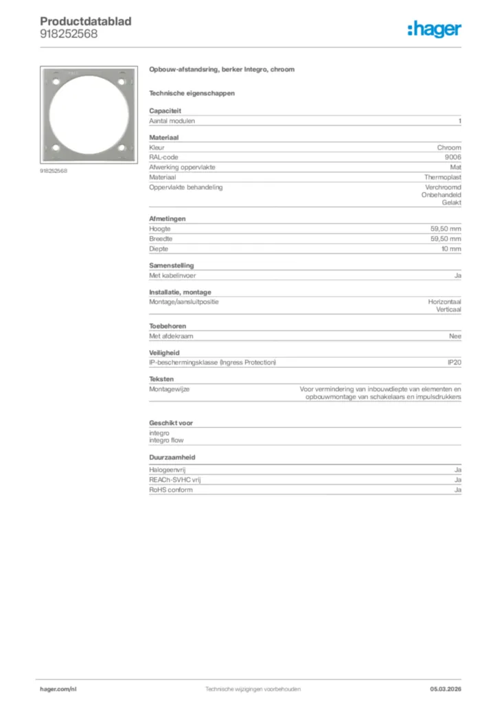 Afbeelding Hager Productdatablad 918252568 | Hager Nederland