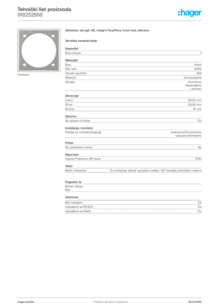 Slika Hager Product data sheet 918252568  | Hager