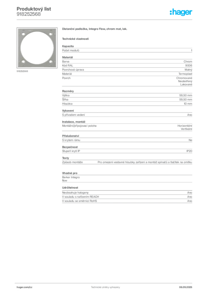 Obrázek Hager Produktový list 918252568 | Hager