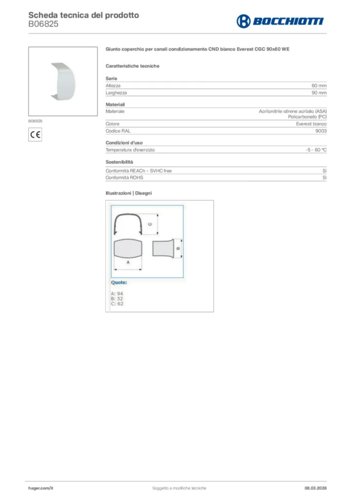 Immagine Bocchiotti Scheda tecnica del prodotto B06825 | Hager Italia