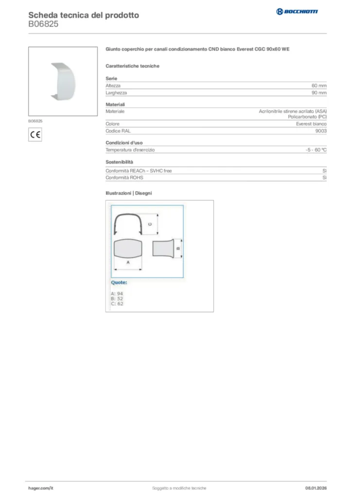 Immagine Bocchiotti Scheda tecnica del prodotto B06825 | Hager Italia