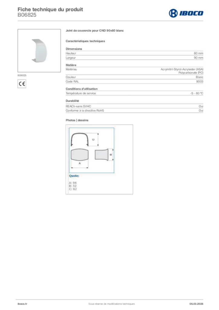 Image Iboco Fiche technique du produit B06825 | Hager France