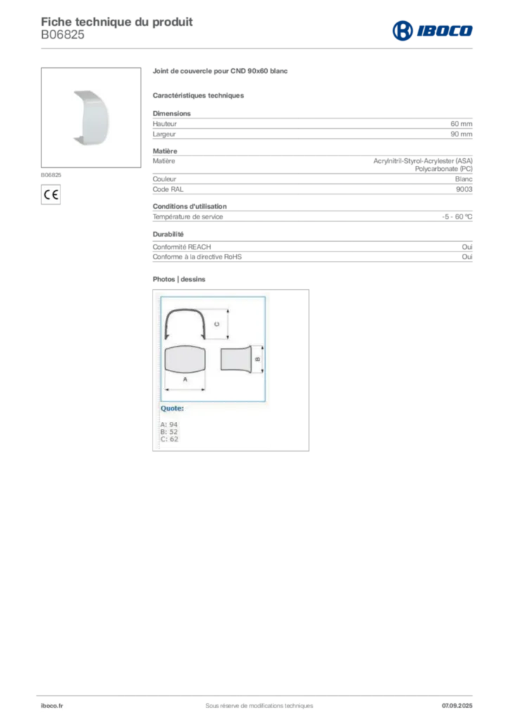 Image Iboco Fiche technique du produit B06825 | Hager France