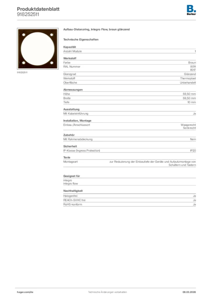 Bild Berker Produktdatenblatt 918252511 | Hager Deutschland