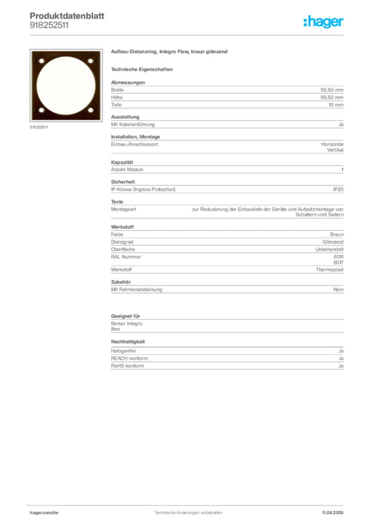 Bild Berker Produktdatenblatt 918252511 | Hager Deutschland