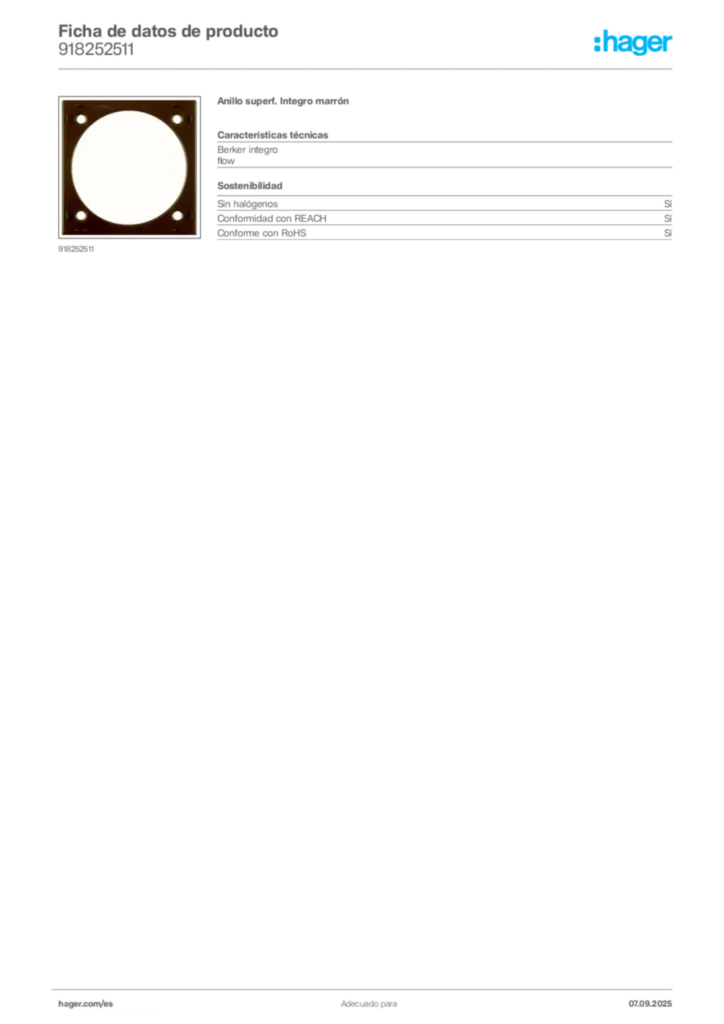 Imagen Hager Ficha de datos de producto 918252511 | Hager España