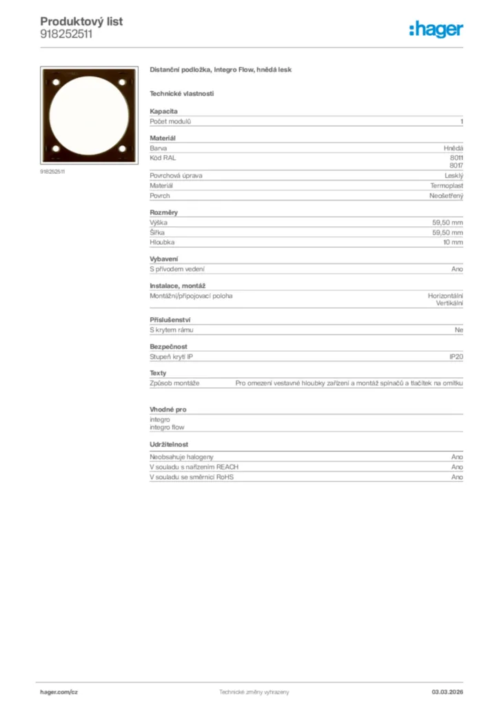 Obrázek Hager Product data sheet 918252511 | Hager