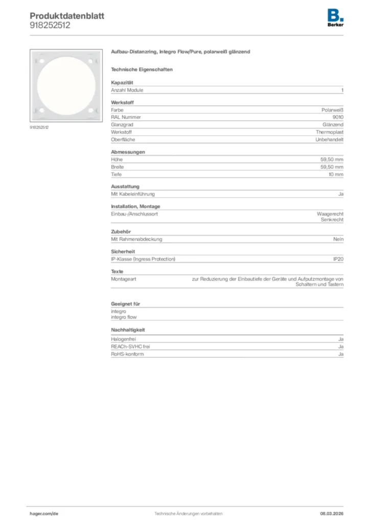Bild Berker Produktdatenblatt 918252512 | Hager Deutschland
