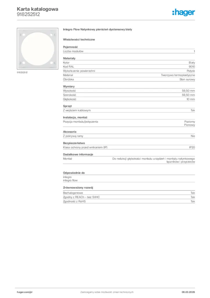 Zdjęcie Hager Karta katalogowa 918252512 | Hager Polska